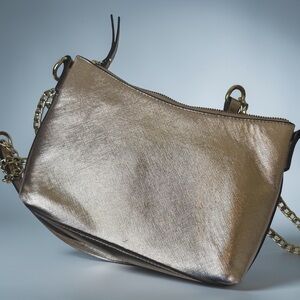Metallic Copper Crossbody Purse with Exquisite Gold Chain Details